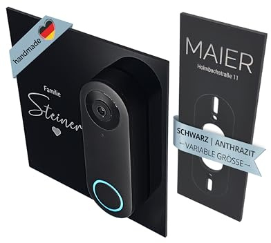 LazerlichtCraft Klingelschild für Reolink Video Doorbell PoE/WiFi D340W D340P personalisiert – Acrylglas Blende mit Wunschgravur – Schwarz glänzend oder Anthrazit matt – Türklingel Zubehör