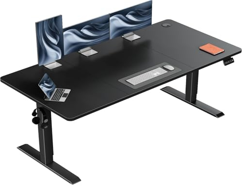 Flamaker Höhenverstellbarer Schreibtisch, Elektrischer Schreibtisch Höhenverstellbar für Steh-Sitz, Computertisch mit Memory-Funktion, Stabiler Tisch Standing Desk, Bürotisch,160 x 70 cm,Schwarz
