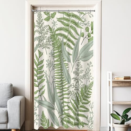 Kleiner Wohnmobil-Duschvorhang für Badezimmer, halbe Größe, Salbeigrün, botanische Blätter, 91,4 x 183,9 cm, Badewannendekoration, Vintage, abstrakt, Farnen, ländliche Pflanze, Natur, ästhetisch,