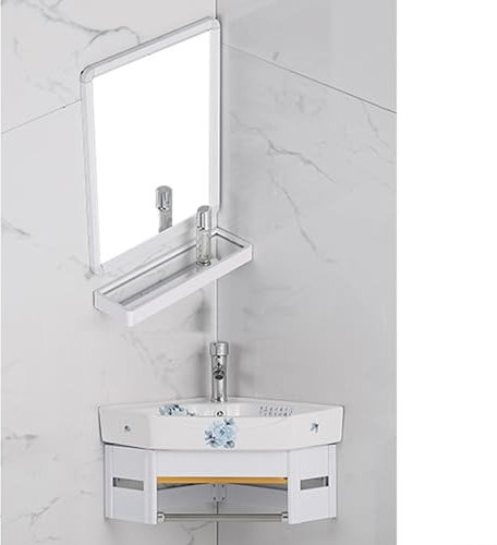 Lave Main Wc Avec Meuble Angle Lave Main Armoires De Salle De Bain Avec Miroir Meuble Wc Suspendu Meuble-lavabo D'angle Avec Lavabo Et Miroir, Design De Lavabo Mural Utilitaire(Color:Blauw,Size:42cm/1