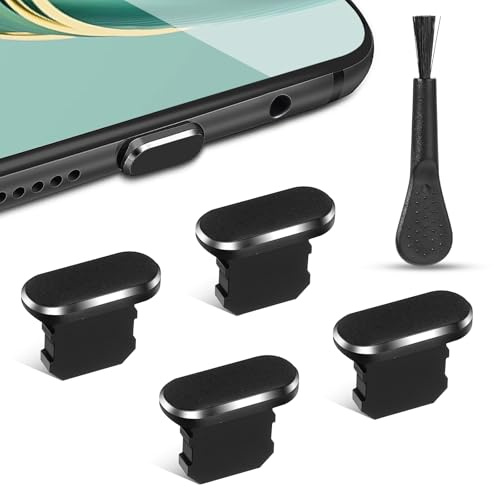 Teaaha Pack of 4 Dust Plugs Compatible with iPhone 14 13 12 X XS XR, Lightning Dust Plug, Dust Cover with Cleaning Brush, Silicone Dust Protection Plug, Dust Plug Protection, Charging Port (Black)
