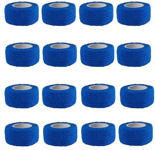 16 Rollen Selbsthaftende Bandage Tape Haftbandage Verband Hund Bandagen Tierische Bandagen Pflasterverband Fixierbinde Elastische Selbstklebender Für Finger Zehen 2.5cm X 4.5m (Blau)