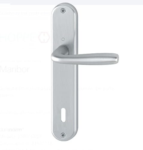 Hoppe Industries Maniglia in alluminio per porte interne, Maniglia Guarnitura con placca lunga (Distanza foro 90 mm NORMALE, F94-1 alluminio aspetto cromo satinato)