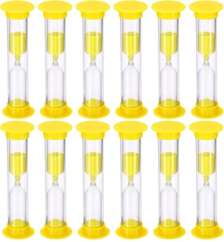 12 Pack Yellow Sand Timer, 2 Minute Sand Clock Timer Hourglass Countdown Timer for Kids Brushing Teeth, Games, Classroom, Home and Kitchen
