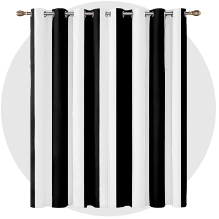 Black and White Striped Home Decor - Striped Curtains for Bedroom Living Room - Geometric Minimalist Blackout Curtains 90 x 90 Inch (Width x Drop) 2 Panels, Modern Stripes Eyelet Curtains & Drapes