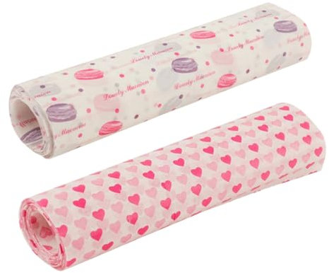 FUNOMOCYA Papier Ciré à Papier Sûr pour Emballage Alimentaire Anti-huile 100pcs en 2 Boîtes Motifs Créatifs Cuisine et Boutique de Snacks