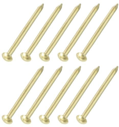 sourcing map 25Pcs Small Hardware Nails, 4D x 1-1/2 Brass Round Head Nail Common Finishing Nail for Household Woodworking Picture Hanging DIY Projects, Gold