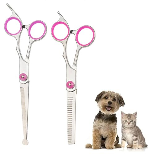 2 Piezas Tijeras para Perros Profesional, Tijeras Peluqueria Canina, Tijeras Curvas para Perros de Acero Inoxidable con Punta Redonda de Seguridad, para Cortar EI Pelo para Perros y Gatos