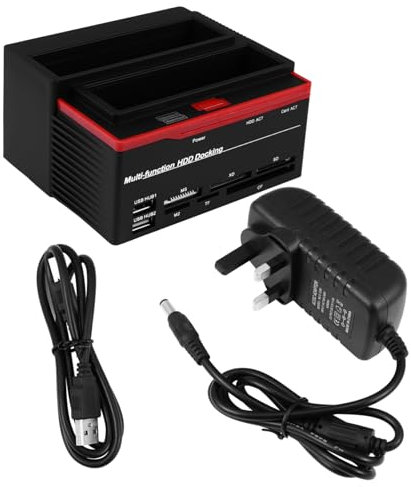 jojofuny Multi-function Hard Disk Docking Station with Ide and Serial Ata Dual Slots, Uk Plug Ac230v Power, Dual-bay Hard Drive Card Reader Compatible for Laptop and Desktop Storage