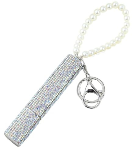 Whakano Modischer Perle Schlüsselanhänger mit Mini Parfümflasche Nachfüllbar 10ml,Anhänger mit Tragbare Parfümflasche Strass,Taschenanhänger,Glitzer Schlüsselring für Reisen Ausgehen Ferien,Weiß Bunt