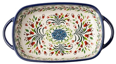 Baking Dish, 730ml Heat-resistant Ceramic Oven Dish with Dual Handles, Flower Print Rectangle Lasagne Dish, Non Slip Washable Casserole Dishes for Oven