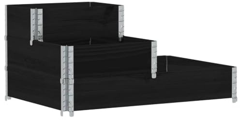 3-stufige Blumenkasten, Hochbeet, Holz Stufenbeet, Pflanzenbeet, Kräuterbeet, Blumentreppe, Pflanztreppe Paletten Rahmen für Terrasse und Balkon, Schwarz 120x80 cm Massivholz
