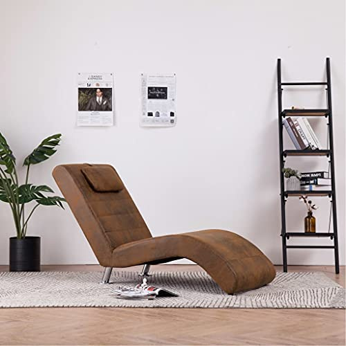Teenpull Chaiselongue mit Kissen, Braun, Wildleder-Optik, Ergonomisches Design für Wohnzimmer, Schlafzimmer, Robustes Einzelsofa für Erwachsene, Bequemer Loungesessel
