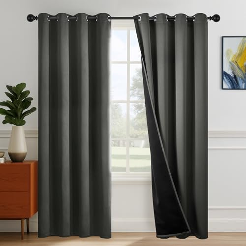 Deconovo 100% Verdunklungsvorhänge Vorhang Blickdicht Vorhänge mit Ösen Gardinen Wohnzimmer Thermovorhänge gegen Hitze Wärmeschutz Curtains Schallschutz, H245 x B140 cm, Hellgrau, 2er Set