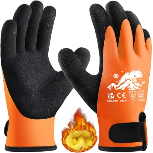 PROGANDA Waterproof Thermal Winter Work Gloves Fleece Liner Insulated Warm for Outdoor Cold Weather Car Washing Gardening Fishing Multipurpose