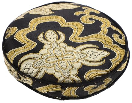 Buddha Klangschalenkissen Rund 10cm Schwarz mit Muster | Baumwolltuch, Leicht und Weich, für Klangschale und Buddhistische Tempelgestaltung