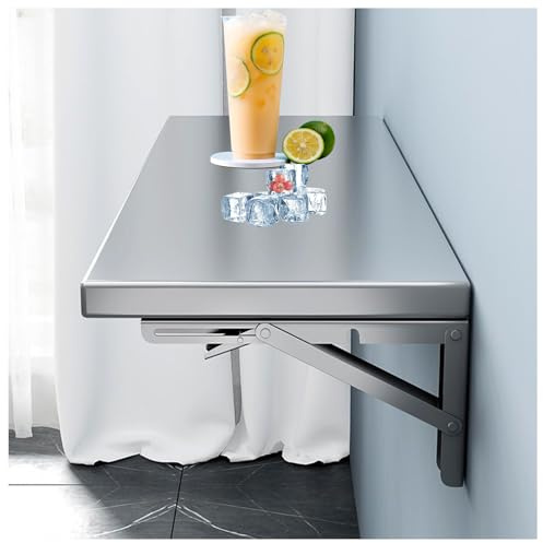 Mesa Plegable De Pared De Acero Inoxidable, Impermeables Y Resistentes Al Desgaste, Soportes para Estantes con Tablero De Acero Inoxidable para Bar, Cocina,Plata,70X35cm