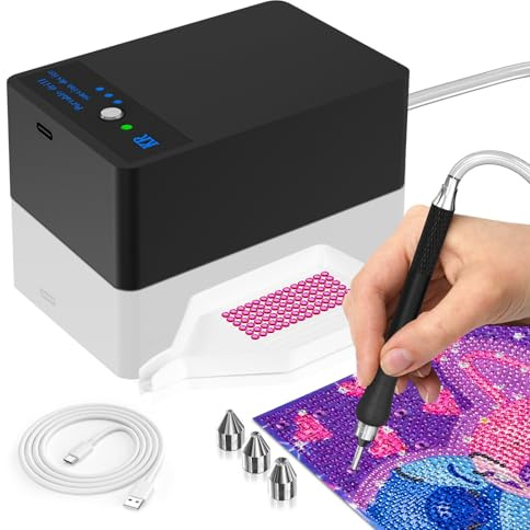 POFIBO Diamond Painting Stift – Elektrischer Diamond Painting Stift mit Akku, 3 Saugspitzen & USB-C – Kabellos & Flüsterleise für präzises Setzen von Strasssteinen ohne Wachs