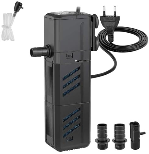 Aquarium Filter, Leise Aquarium Innenfilter 4in1 Aquarienfilter, Lampe Anti Algen U-V Klärer, Kristallklar Algenvernichter mit Filter Sauerstoff Wavemaker Filterschwamm für Kaltes Wasser Tropische