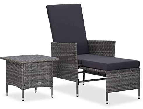Qnhdfrt Garten Lounge Set 2 teilig mit Kissen Grau PE Rattan Sessel und Couchtisch Outdoor für Terrasse Balkon Garten