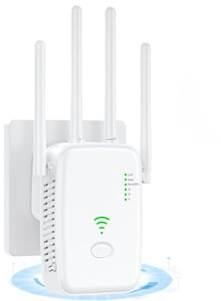 Repetidor WiFi, Amplificador Señal WiFi 2.4GHz 300Mbps Extensor Wi-Fi con Puerto Ethernet, 4 Antenas, repetidor WiFi Largo Alcanc, para oficinas y hogares