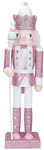 Aramox Adorno de Soldado de Cascanueces, Cascanueces de Madera, Títere Soldado de Nogal, Decoración de Navidad, Diseño Pintado de Plata, Oro, Rosa, Tamaño 31 Cm (Pink)