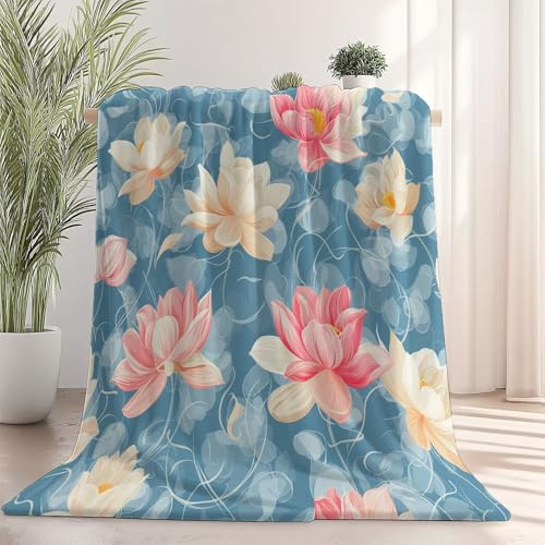 Coperta Loto Raffinato E Sognante per donne e uomini, morbida coperta in flanella per divano letto - decorazione per la cameretta dei bambini, 70 x 100 cm Blu-Grigio