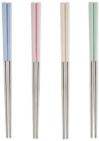 Whispern Cloud 304 Stainless Steel Chopsticks, 4 Pairs Reusable Multicolor Chopstick Safe Metal Chopsticks Non Slip Square Chopstick
