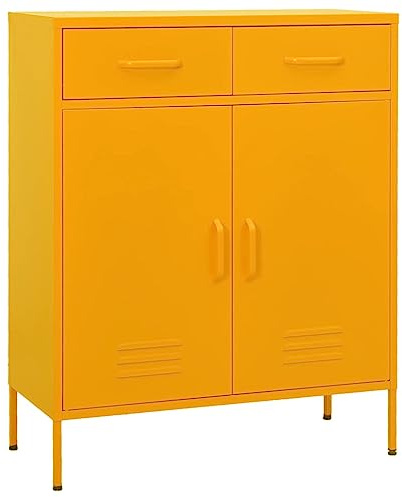 Xhnifnb Senfgelber Stahl Lagerschrank 80x35x101,5 cm Hochschrank mit 2 Türen 2 Schubladen Kugellagerung 100 kg Robustes Aufbewahrungsschrank für Home Office Keller