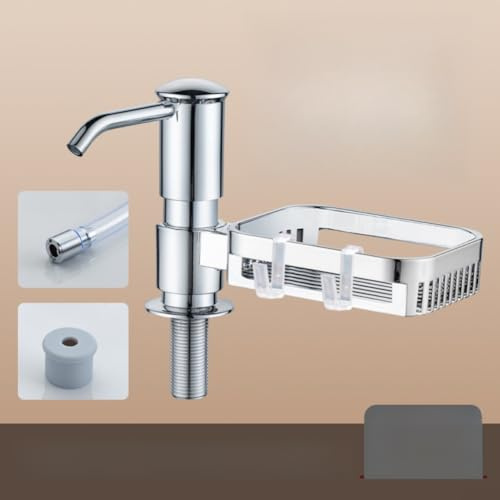 Distributeur de savon de cuisine à portée étendue avec tuyau de 99 cm et étagère en éponge intégrée pour une gestion simplifiée de la zone de l'évier (argent)