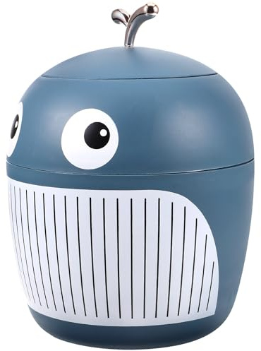 minkissy Cestino da Scrivania in Plastica a Forma di Balena con Coperchio, Piccolo Cestino per Rifiuti da Tavolo Compatto e Salvaspazio, per Ufficio, Casa e Soggiorno