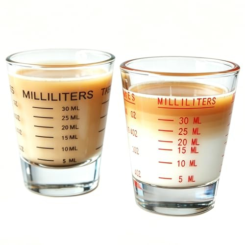 2PCS Shot Glasses Measuring Glass 30ml 1oz, Small Glass Fluid Measure with Multi Scale Markings, Espresso Shot Glass Measuring Cup for Kitchen Cooking Cocktail Mixing and Coffee Use