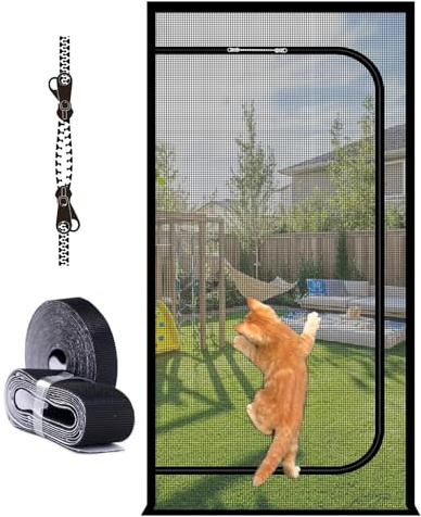 MAGICDOOR Katzengitter Fliegengitter Tür mit Reißverschluss, 100x230cm | Schwarz, Hund Katze Kratzfest Reißfest Netz, Insektenschutz Balkontür Ohne Bohren, Nicht Kürzbar, 4cm Klettband Oben