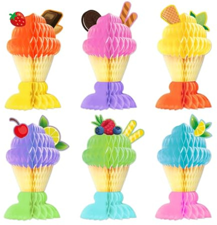 Goiern 6 Stück Bunte Eiscreme Waben Tischdeko, Eiscreme-Geburtstagsdeko für Geburtstagspartys, Sommerpartys & Poolpartys