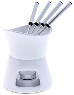 Swissmar F66322 - Juego de 7 velas de fondue de chocolate brillante, cerámica/acero inoxidable, color blanco, 280 ml, aptas para microondas y horno, aptas para lavavajillas, en caja de regalo