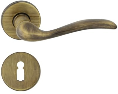 domino Türgriff Drückergarnitur BB-Buntbart Set Rund-Rosette Türklinke für Bürotür, Kellertür & Innentür Türbeschläge aus Messing Bronze Türdrückergarnitur TULUZA-R M3
