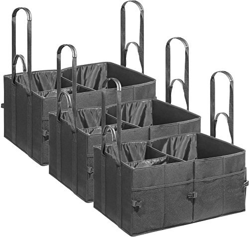3 WEDO 582531 Kofferraumtaschen Big Box Shopper Größe XL aus Polyester, 60 x 40 x 30 cm, Innen- und Außentaschen, Klettverschluss, Schnellverschluss, zusammenfaltbar, mind. 25 kg Traglast, schwarz