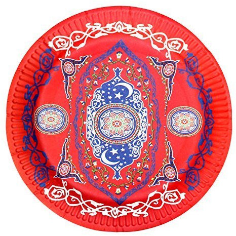 x 10 Ramadan Kareem/Eid Mubarak Jetable Carton Plaques - Orné Rouge Motif Floral