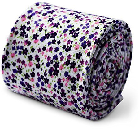 Frederick Thomas Pink and Purple Ditsy Floral Print Men’s Cotton Tie, Classic Slim Design, Lightweight Ideal for Weddings and Office Wear, 6.5cm Slim Width
