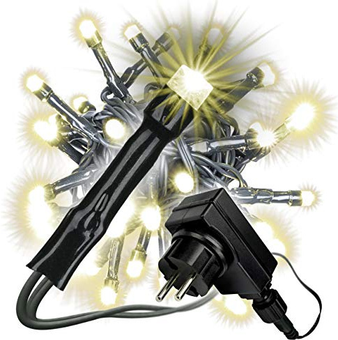 40 LED Lichterkette mit Trafo + Timer dimmbar 6 Funktionen Fernbedienung warm-weiß grünes Kabel Weihnachtsdeko Funktionslichterkette