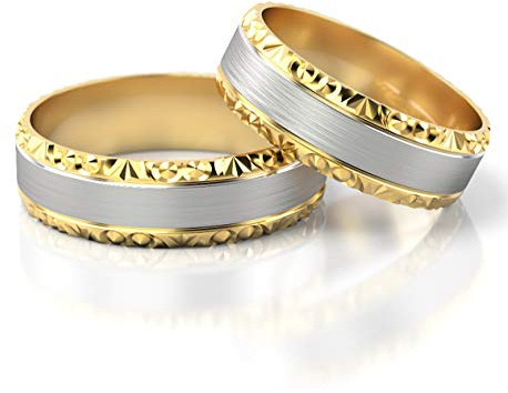 JC Gold Trauringe - Gelbgold Weißgold Eheringe Bicolor inklusive Stein und Gravur im Paarpreis PL099 (14 Karat (585) Bicolor)
