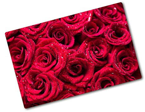 Tagliere in Vetro Temperato 80x52 cm Facile da Pulire Rettangolare con Stampe da Cucina Antigraffio Durevole e Igienico con Piedini Antiscivolo Resistente al Calore - Gocce sulle rose