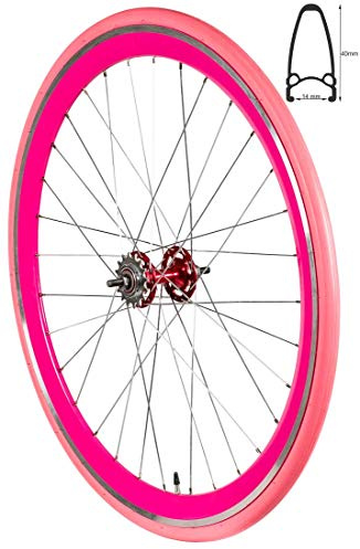 Redondo 28 Zoll Hinterrad Singlespeed Fixie Laufrad Felge Pink Pink + Reifen