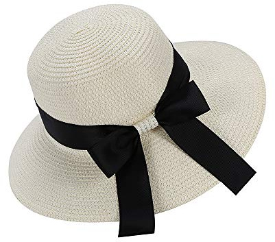 EightSpace Stroh Sonnenhut für Frauen, Sommerhut Faltbarer Sonnenhut UPF 50 + mit Sonnen Shade Strand breite Krempe Damen