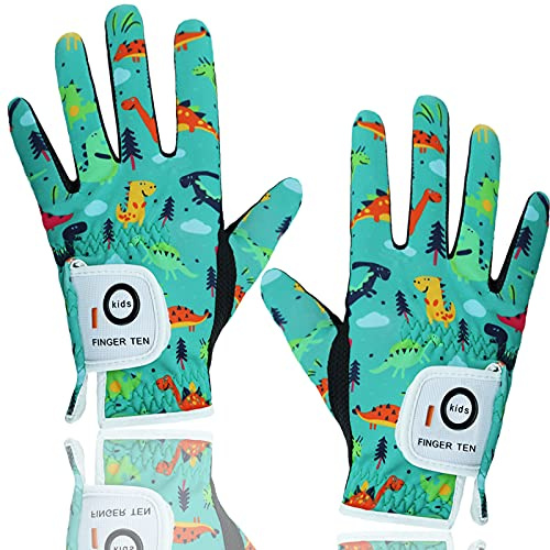 FINGER TEN Guantes de golf para niños, para todo tipo de clima, suaves, para mano izquierda y derecha, agarre de lluvia, transpirables, par de guantes de golf para niñas y niños, resistentes al