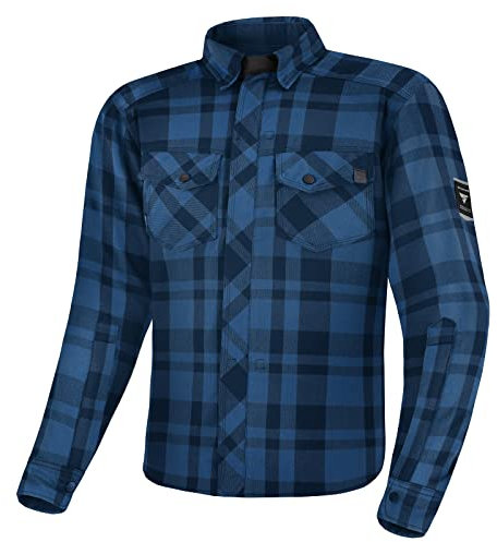 SHIMA RENEGADE MEN 2 Camisa Moto Hombre - Chaqueta Moto de Algodóncon con FiberQL - Aramida y capa de refrigeración, protectores CE, cremallera y cierre a presión (Azul, M)