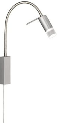 Fischer & Honsel | Wandspot flex, Bettleuchte, River | nickelfarben| matt| B: 4,00 cm, H: 40,00 cm, Ausladung Wand: 40,00 cm| mit Schnurschalter | 1x LED 4,5W 2700 K inkl.| 530 lm| EEG: F | 30409