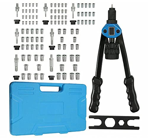 Rivet Nut Tool,13''Hand Riveter Nut Setter Kit - 110Pcs Heavy Duty Rivet Nuts M3-M12 and 7 Metric & Inch Mandrels Kits with Rugged Carrying Case