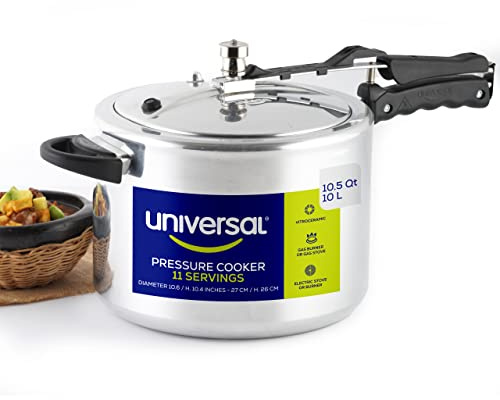 Universal (10.5 Quart / 10 Liter) Pressure Cooker, 11 Servings, Aluminum Pressure Cooker With Multiple Safety Systems and Heat Resistant Handles For Stews, Soup, Meat, and Beans