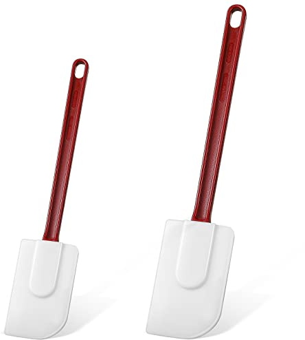 Lounsweer 2 Pcs Rubber Spatula Heat Resistant Silicone Spatula Scraper 10 Inch 14 Inch Commercial Baking Spatulas Set for Kitchen Use Cooking Silicone Cooking Utensils Sets